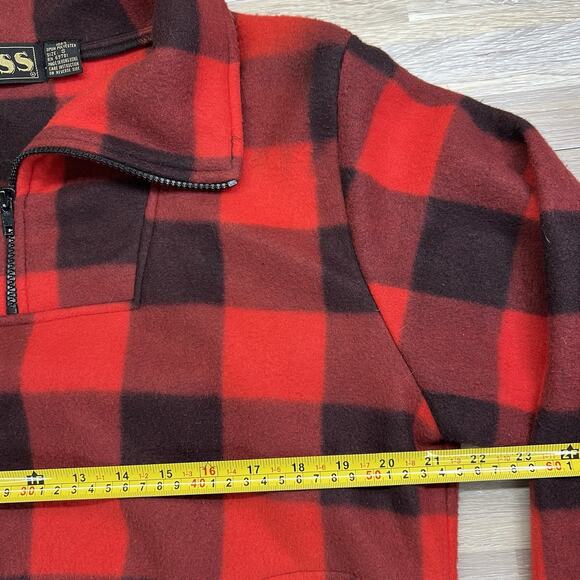 VTG Boss Buffalo Plaid Pullover Fleece Red Black Size Small - JL496 - Picture 4 of 6